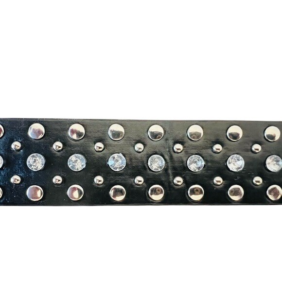 Black Belt Women's Silver Accents‎ Large Rhinestones Buckle 37 1/2 Western - Picture 5 of 9